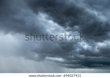 Rainy and stormy in dark clouds shadow make sky in black. The rain is coming soon. Pattern of the clouds can not predict this is Tornado, Hurricane or thunderstorm. Sometimes heavy clouds but no rain Royalty-Free Stock Photo #696027415