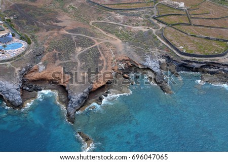 Aerial photography of the volcanic coast of Adeje, Tenerife, Canary Islands