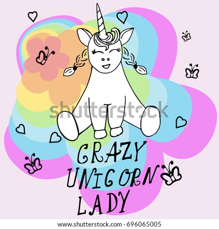 Creative universal card. Simple delicate vector illustration. Wedding, anniversary, birthday, Valentine's day, party. Design template. Crazy Unicorn Lady