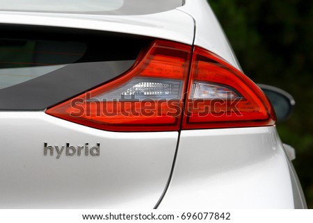 hybrid car led brake tail light Royalty-Free Stock Photo #696077842