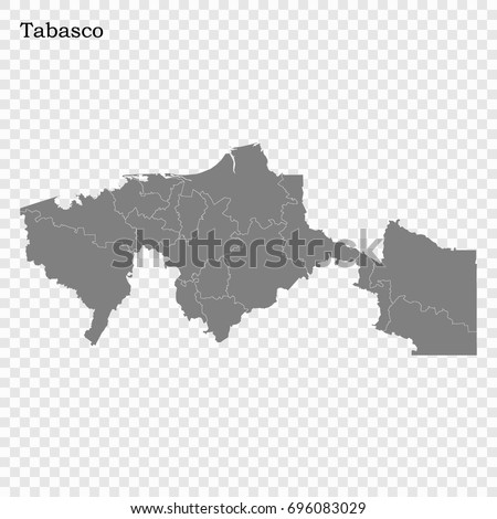 High Quality map of Tabasco is a state of Mexico, with borders of the municipalities Royalty-Free Stock Photo #696083029