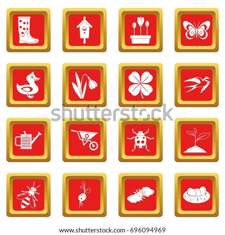 Spring icons set in red color isolated vector illustration for web and any design