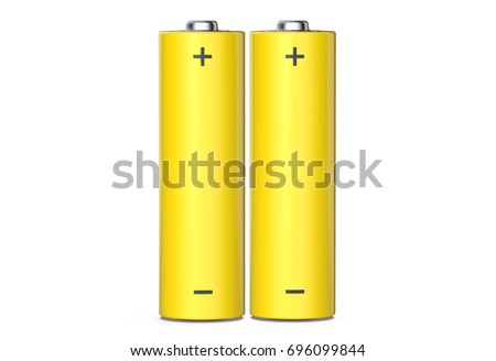 Pair of AA Alkaline batteries, isolated on white background, 3D render