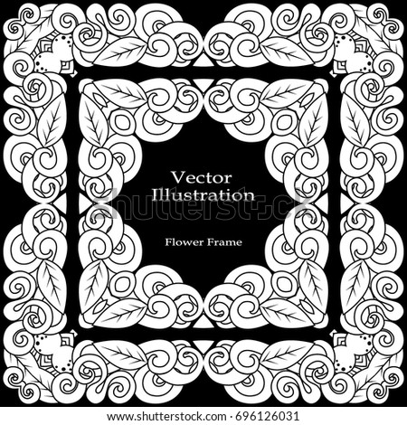 Design. Square composition. Black background. A beautiful and rich frame. A place for a logo. White frame. A square pattern. Black and white. Vector.