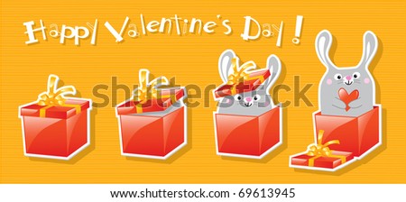 Little rabbit with heart in gift box, surprise present animated