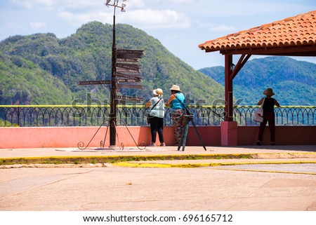 Tourists in Vinales valley, Pinar del Rio, Cuba. Copy space for text  