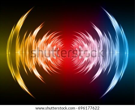 Sound waves oscillating dark blue red yellow light, Abstract technology background. Vector.