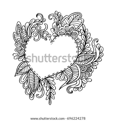 
Hand drawn frame with heart shape and flower ornament.
