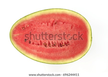 Cross Section of Red Water Melon with Black Seeds