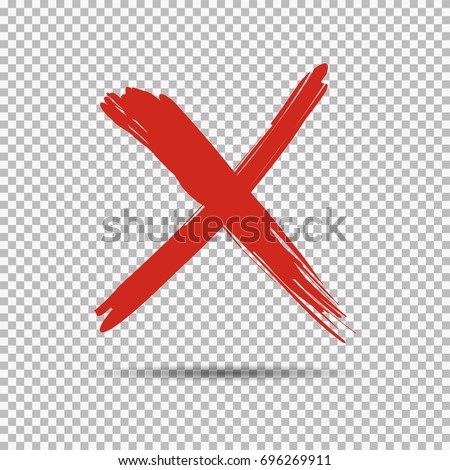 An red cross, x, on transparent background