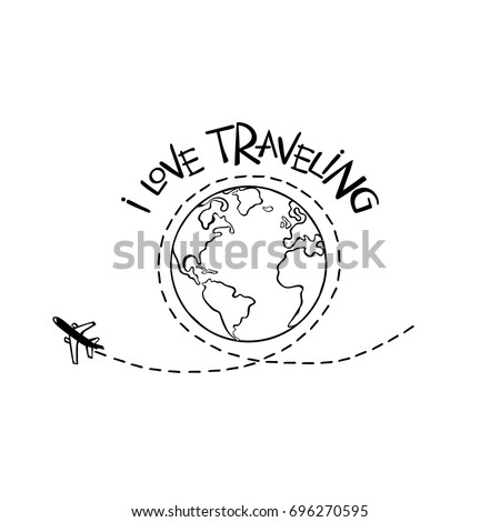 I love traveling. Earth. Aircraft. Isolated vector object on white background.