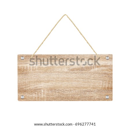 wooden sign with lope isolated on white