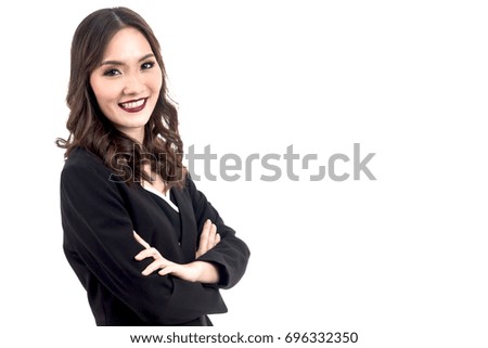Portrait of business woman with copyspace isolated on white background