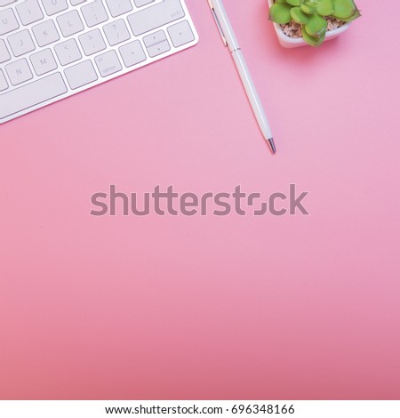 Looking for direction and inspiration, Creative flat lay of workspace desk, office stationery and lifestyle objects on pink background with copy space