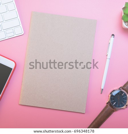 Looking for direction and inspiration, Creative flat lay of workspace desk, office stationery and lifestyle objects on pink background with copy space