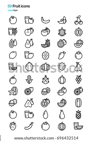 Fruit and Juice Outline Vector Icons