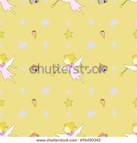 angel house and ice cream seamless pattern