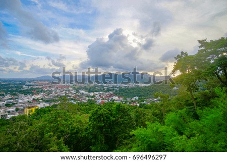 Phuket, Thailand - August 8, 2017- panoramic view on the mountain viewpoint.  It is a great place to take pictures , relax and  see sunrise and sunset. It 's a photography spot  for tourists
