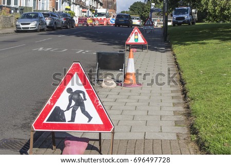 Road works on a street in the UK
