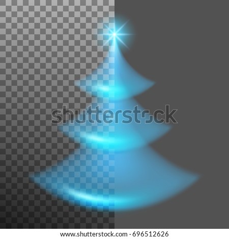 Christmas tree from blue light on transparent background. Greeting card or invitation template. And also includes EPS 10 vector