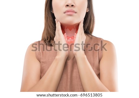 Women thyroid gland control. Sore throat of a people isolated on white background. Royalty-Free Stock Photo #696513805