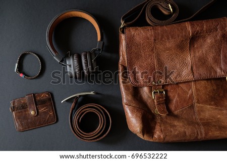 Men's accessories set, lay flat on black