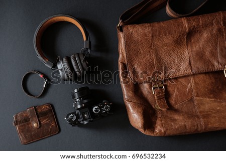 Men's accessories set, lay flat on black