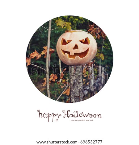 Creepy and terrible pumpkin for a Halloween holiday. Web banner, flyer for design with space for text. Photos on an isolated background
