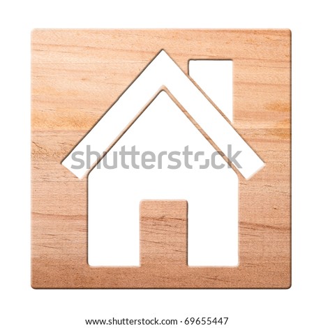 House icon  carved in of wood, isolated, clipping path.