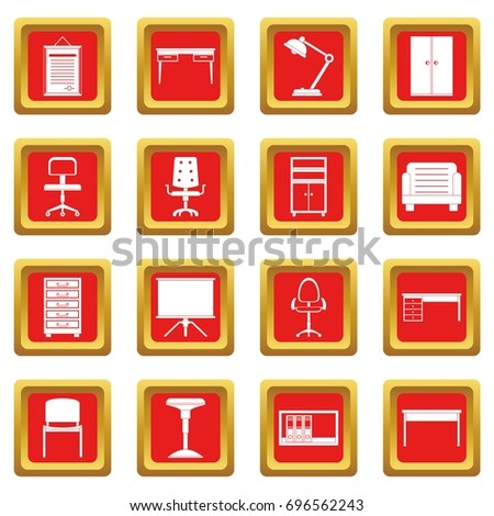 Office furniture icons set in red color isolated vector illustration for web and any design