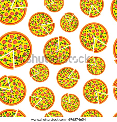 Pizza and slice pizza vector seamless pattern. Pizza slice background pattern