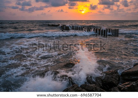 Beautiful sunset Black sea. Gold sea sunset. Sunset sea waves. Summer sunset.