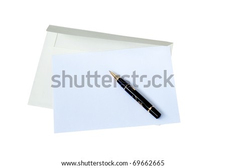 Envelope with empty blank and black pen on white background