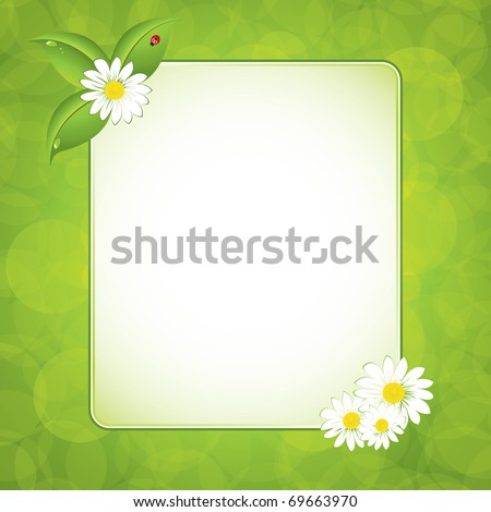 Green ecology frame with flowers, vector illustration