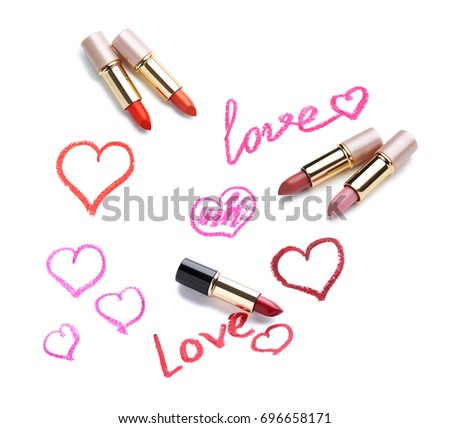 Collage of lipsticks on a white background