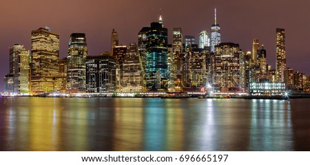 Manhattan night New York City manhattan buildings skyline night evening