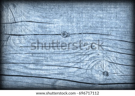 Old Weathered Cracked Knotted Powder Blue Pine Wood Floorboards Vignetted Grunge Texture