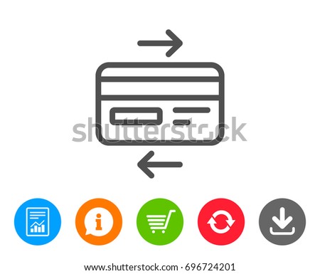 Credit card line icon. Bank payment method sign. Online Shopping symbol. Report, Information and Refresh line signs. Shopping cart and Download icons. Editable stroke. Vector Royalty-Free Stock Photo #696724201