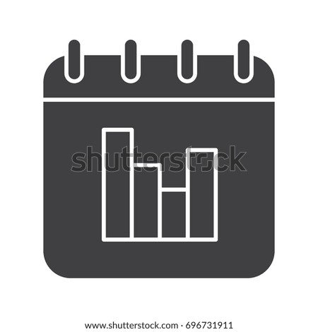 Calendar statistics glyph icon. Silhouette symbol. Calendar page with stats diagram. Negative space. Vector isolated illustration