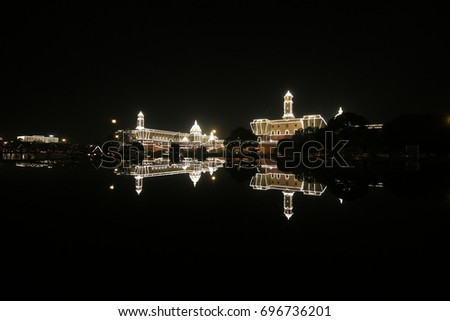 India Celebrates 71st Independence Day on 15th August 2017. This picture captures the buildings that are lighted up for celebrating. This is the  President's House. Reflection.