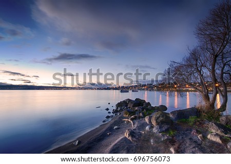 Landscape photo of Two Mile Bay, Lake Taupo, New Zealand Royalty-Free Stock Photo #696756073