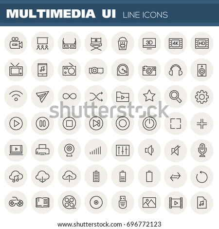 Big multimedia linear icons collection