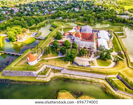 Saarema Island, Estonia: aerial top view of Kuressaare Episcopal Castle in the summer