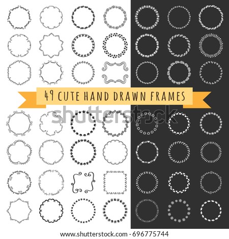 Hand drawn frames collection. Vintage and ethnic style. Vector design elements big set.