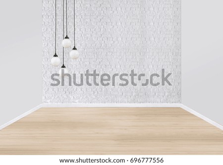 empty room with concrete wall and wooden floors, modern lamp