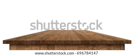 Empty wooden table perspective with clipping mask for product placement or montage with focus to table. Wooden board surface.