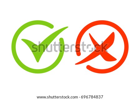 Tick and cross icon. Green and red signs. Vector illustration Royalty-Free Stock Photo #696784837