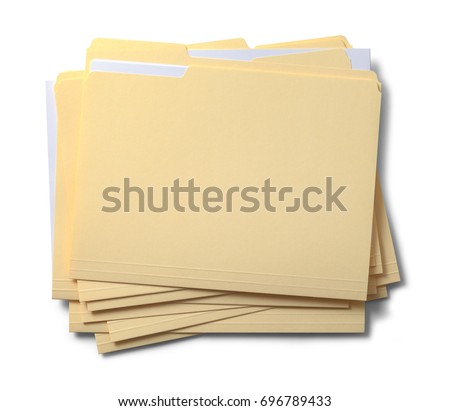 Group of Stacked Files Top View Isolated on White Background. Royalty-Free Stock Photo #696789433