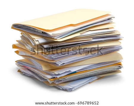 Files Stacked in a Pile Isolated on White Background. Royalty-Free Stock Photo #696789652