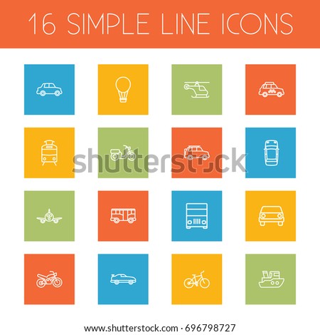 Set Of 16 Shipping Outline Icons Set.Collection Of Bike, Front View, Bus And Other Elements.